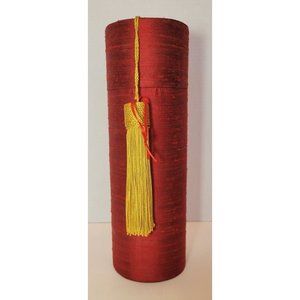 Holiday Red Fabric Wine Holder Carrier W/Gold Tassel 13 inches tall
